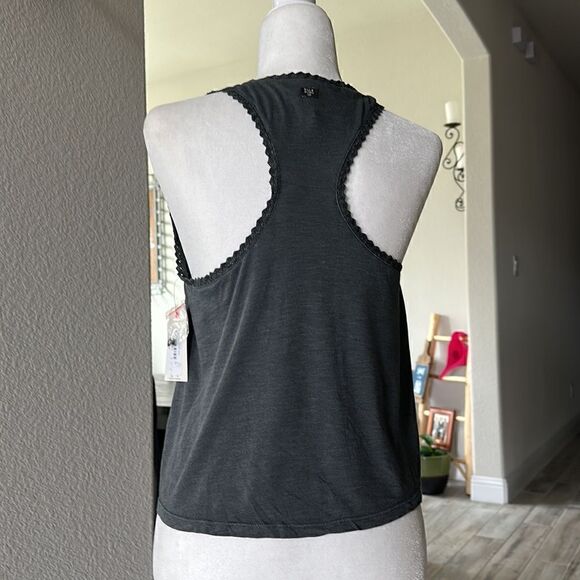NWT BillaBong  Gray Tank Racerback Lace Flowy Lose Fit S Aztec Boho Sheer - Picture 8 of 12
